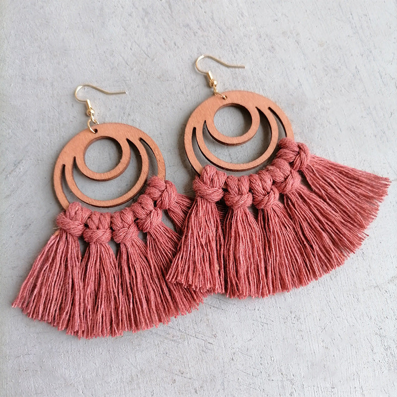 Tassel Detail Geometric Earrings in Tan - women's earrings