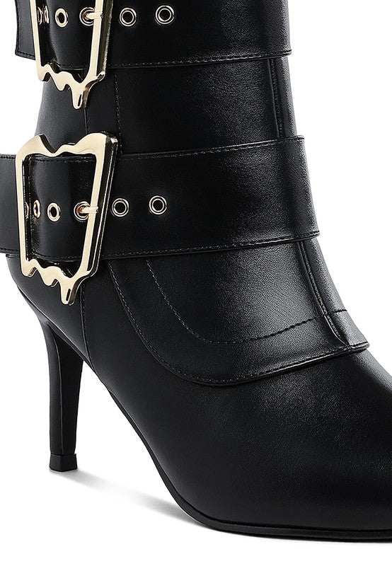 Chunky Buckle Strap Ankle Boots