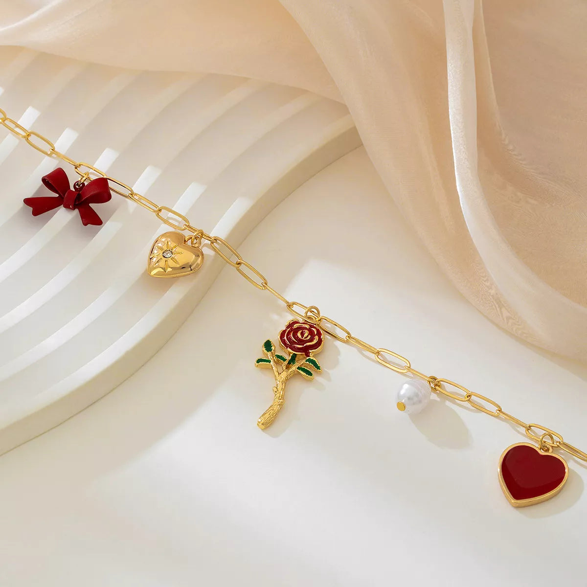 18K Gold-Plated Alloy Chain Necklace with Pendant - alternate necklace view