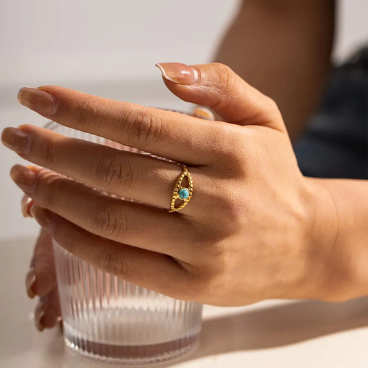 Turquoise Eye Design Ring in Gold - women's ring