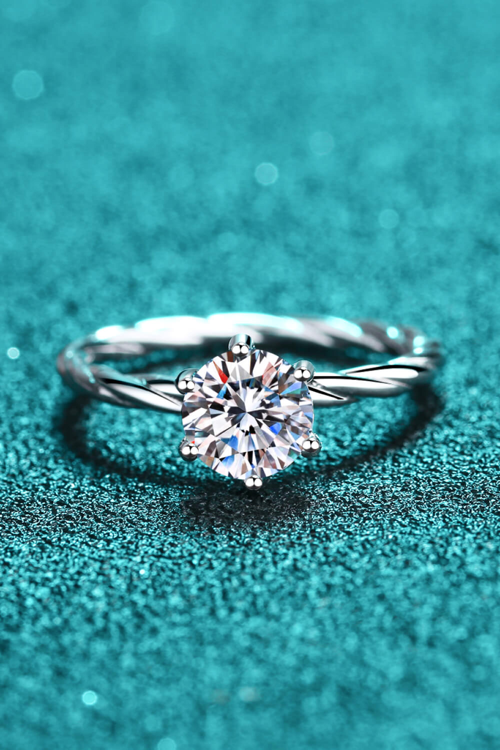 1 Carat Moissanite 6-Prong Twisted Ring in Silver - women's ring