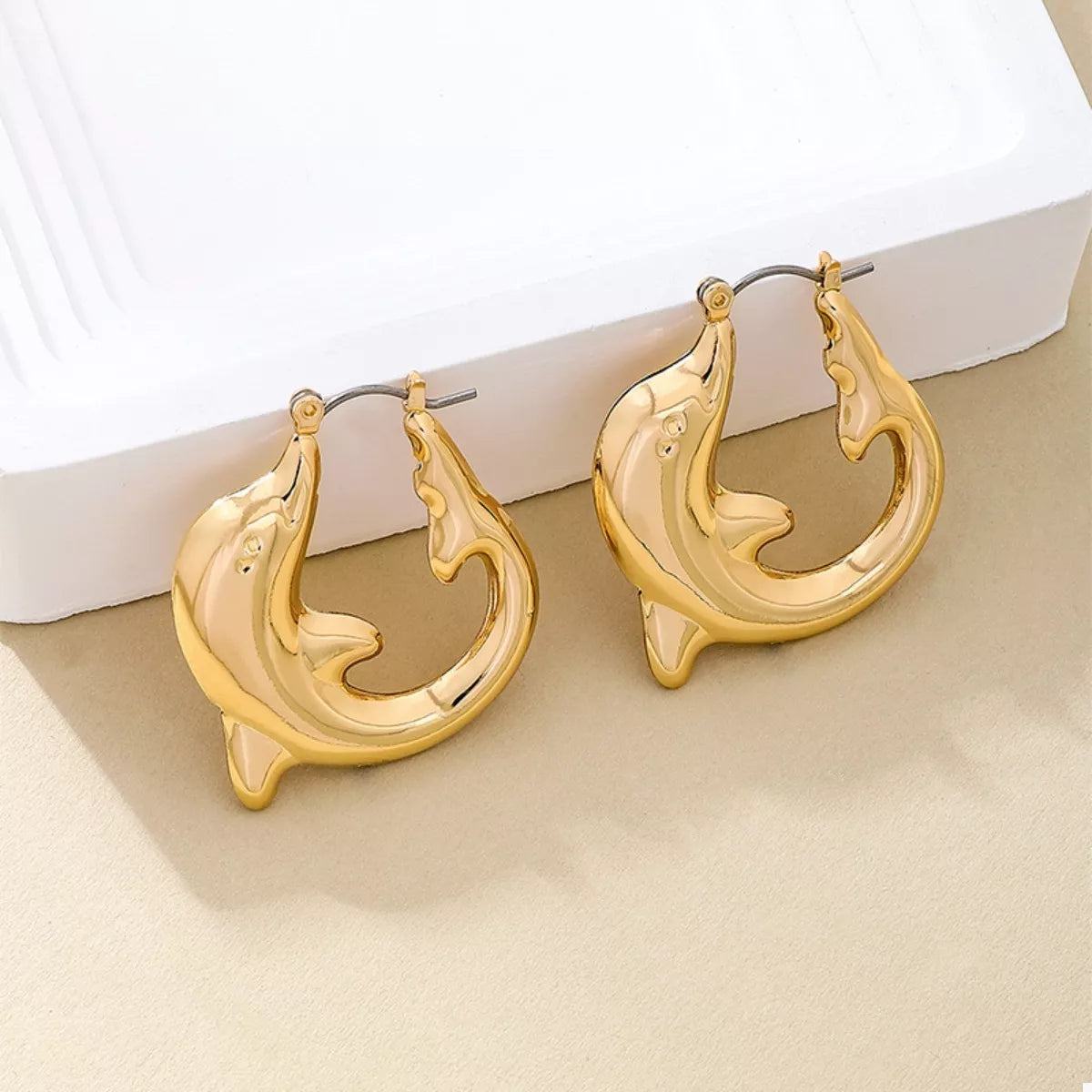 18K Gold-Plated Dolphin Hoop Earrings in Silver - women's hoop earrings