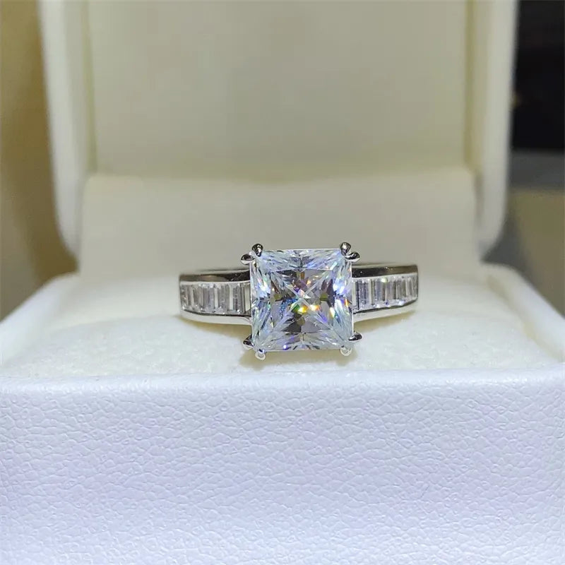 3 Carat Moissanite Sterling Silver Square Shape Ring in Silver - women's ring