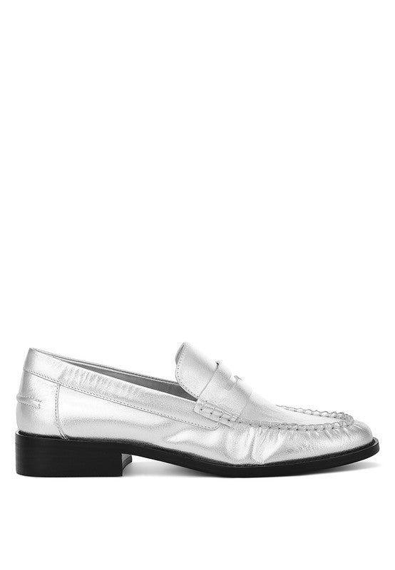 Metallic Genuine Leather Loafers