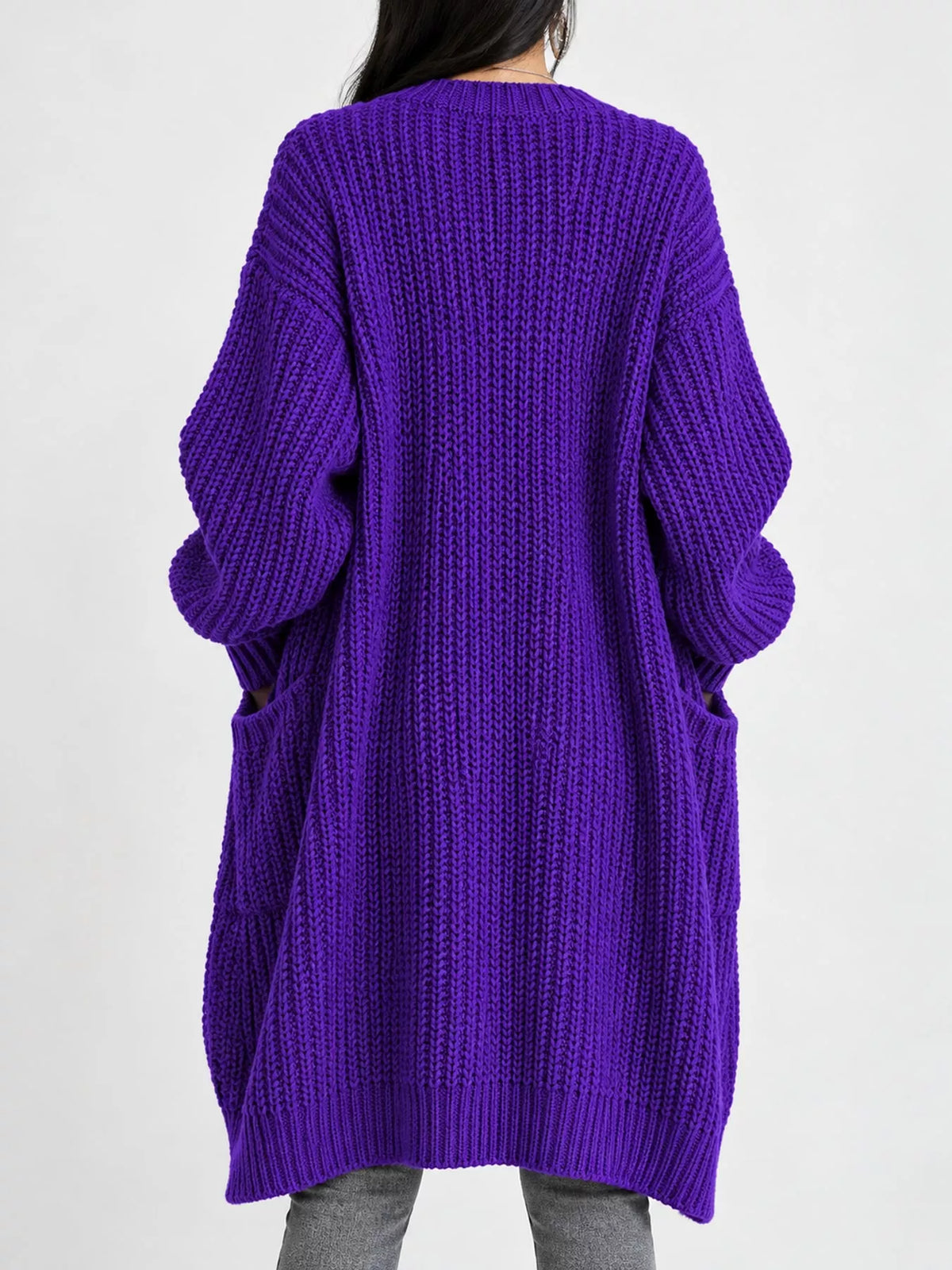 Chunky-Knit Openwork Front Longline Cardigan in Light Blue - women's cardigan