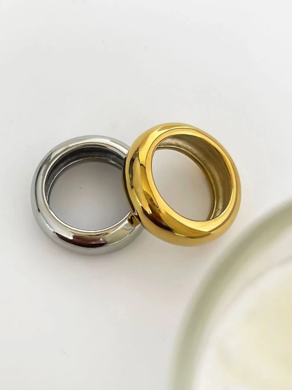 2-Piece 18K Gold-Plated Stainless Dome Band Rings - alternate ring view
