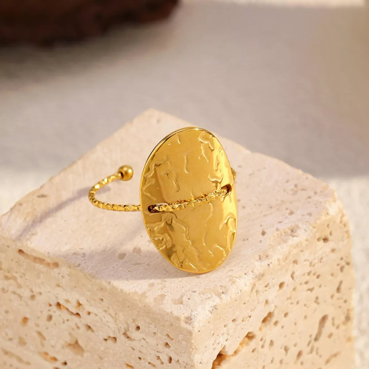 Hammered Disc Open Ring - alternate ring view