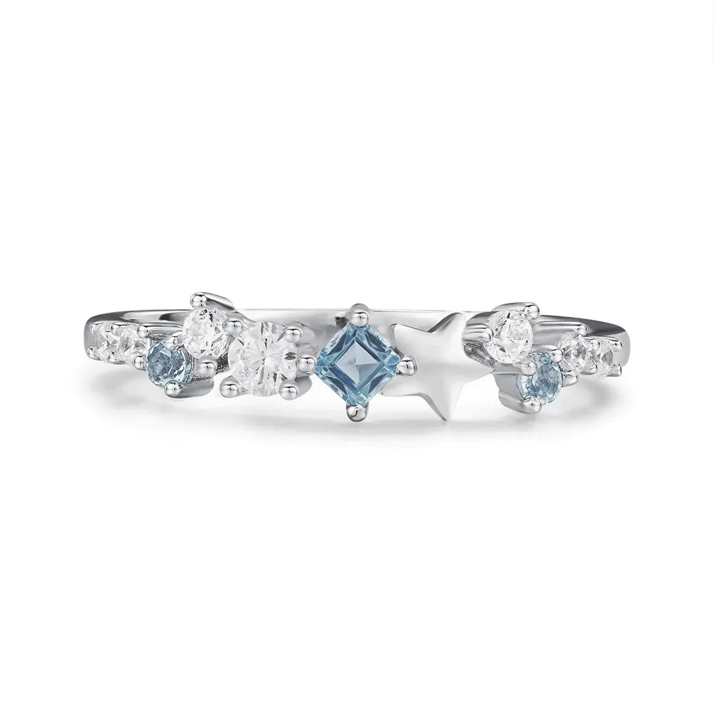 Star Inlaid Zircon Ring in Silver - women's ring