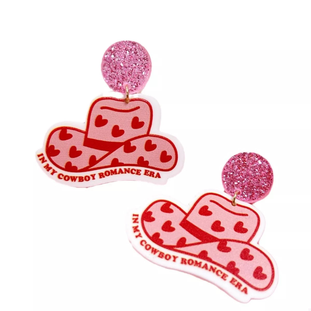 Cowboy Hat Dangle Earrings with Heart Accents - alternate earring view