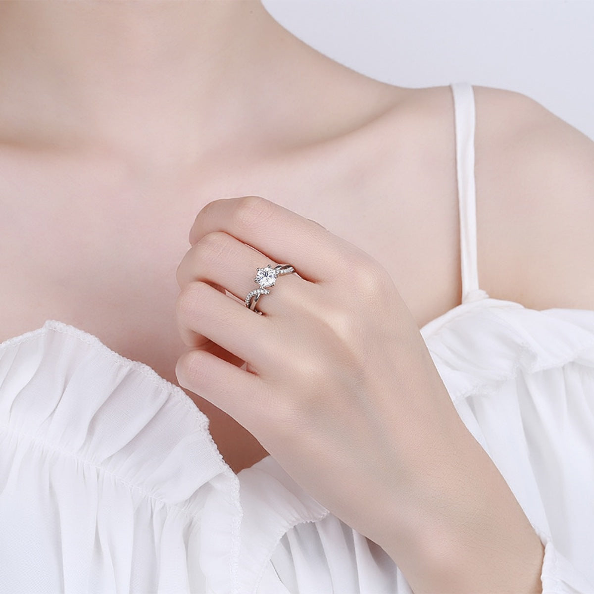 1 Carat Moissanite Sterling Silver Ring - alternate ring view
