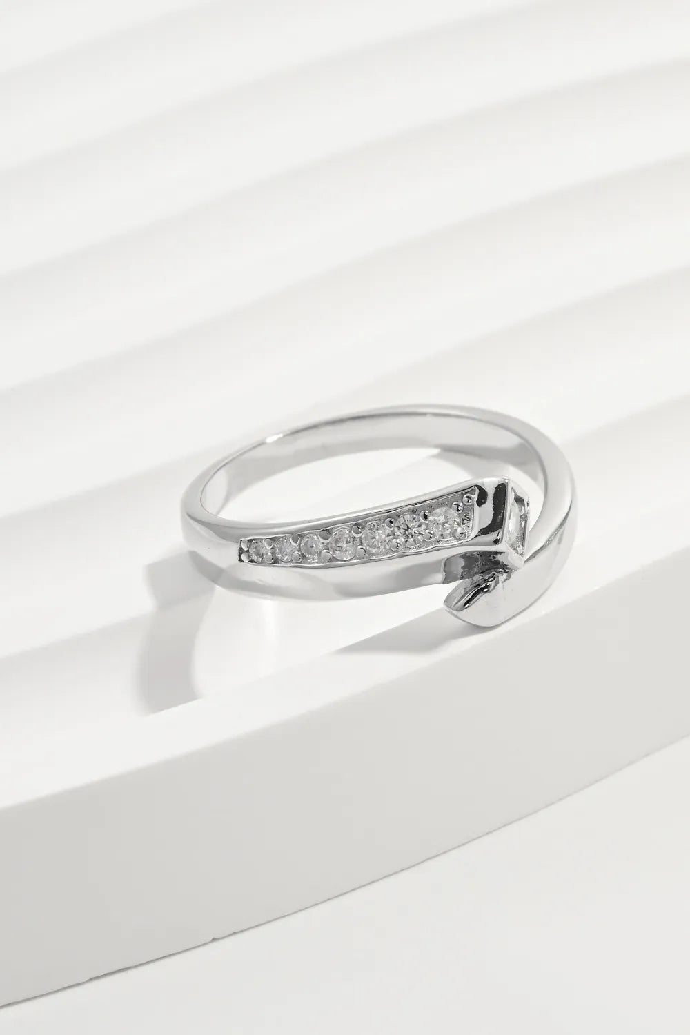 Sterling Silver Inlaid Zircon Ring in Silver - women's ring