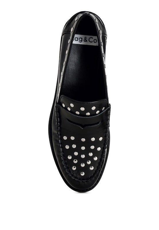 Studs Embellished Leather Loafers