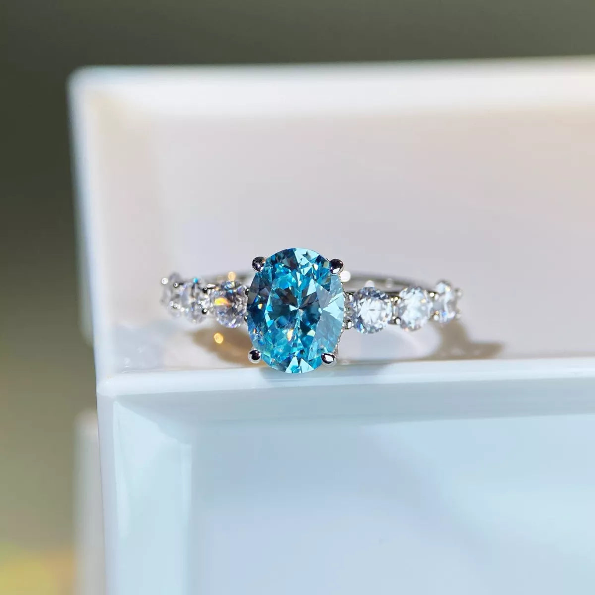 Sterling Silver Oval Ring in Pastel Blue - women's ring