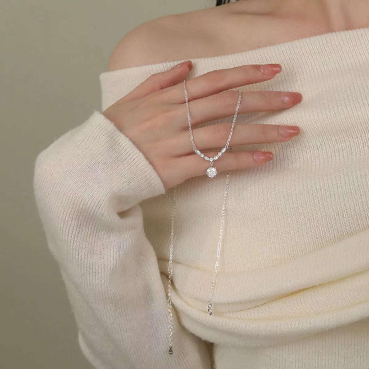 Sterling Silver Zircon Pendant Necklace - alternate necklace view