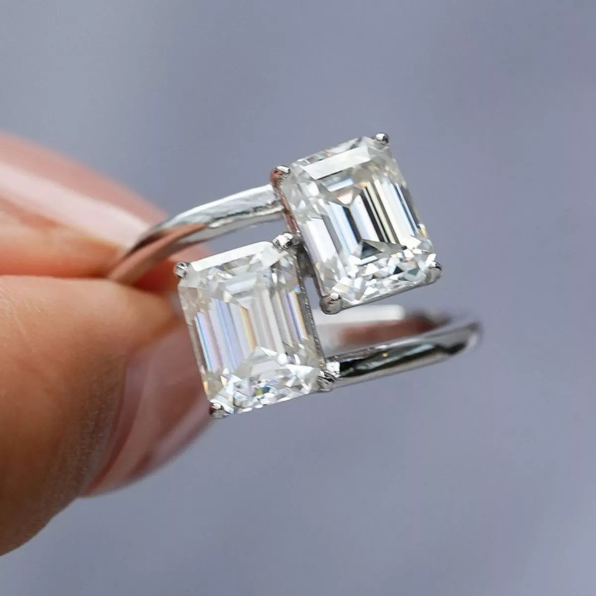 2 Carat Moissanite Sterling Silver Bypass Ring in Silver - women's ring