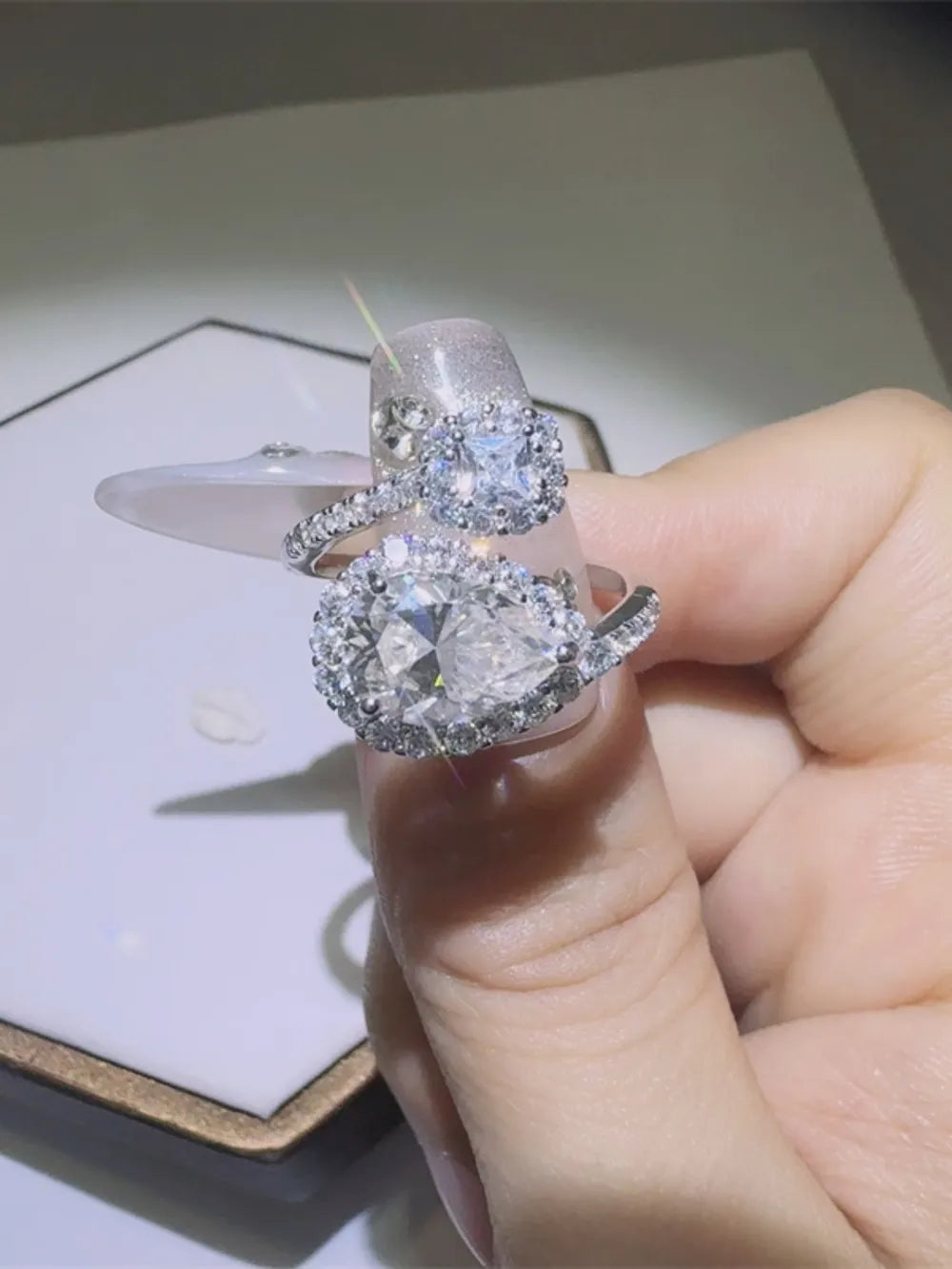 2 Carat Moissanite Sterling Silver Bypass Ring - alternate ring view