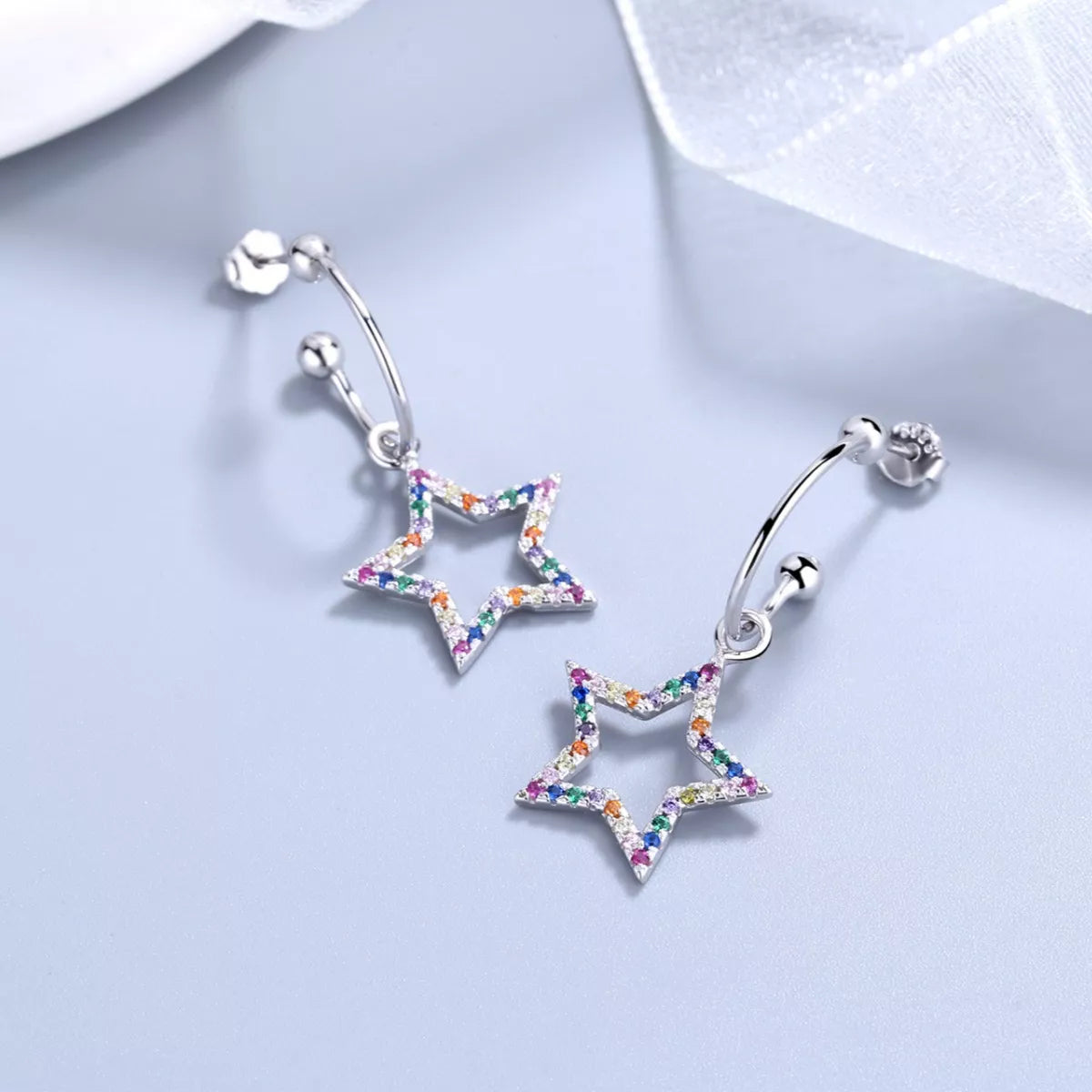 Star C-Hoop Dangle Earrings - alternate earring view