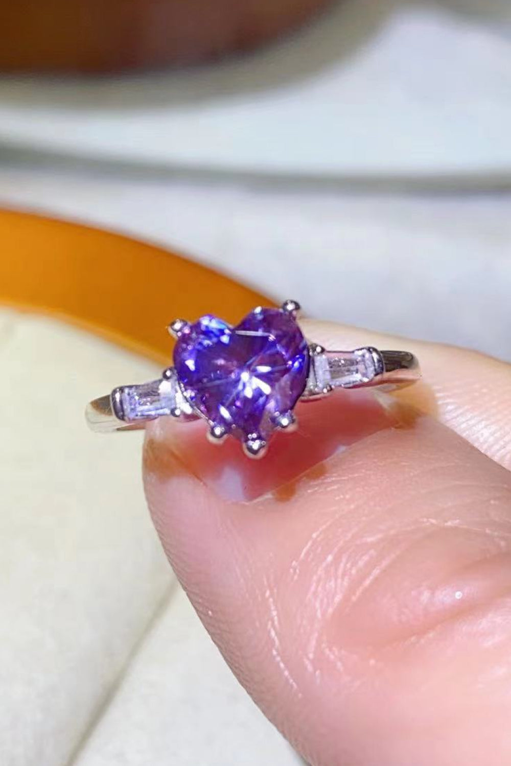 1 Carat Moissanite Heart-Shaped Platinum-Plated Ring in Purple in Purple - women's ring