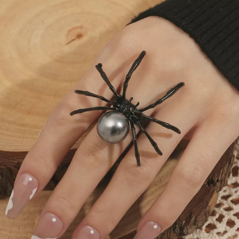 Halloween Spider Pearl Ring in Black - women's ring