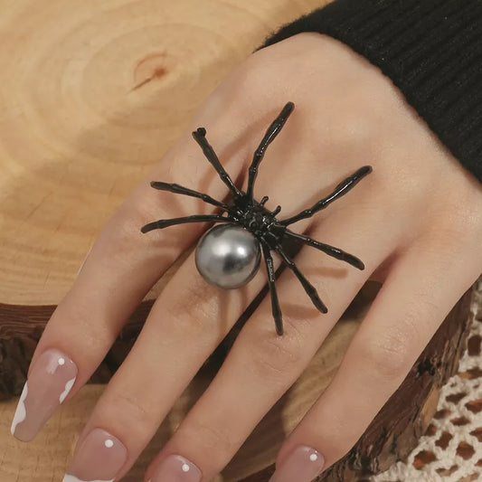 Halloween Spider Pearl Ring in Black - women's ring