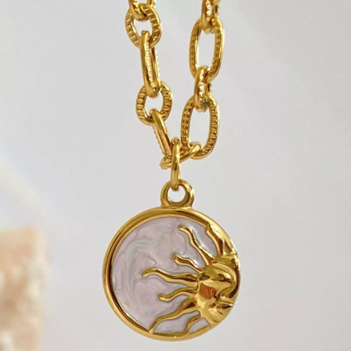 18K Gold-Plated Titanium Steel Pendant Necklace - alternate necklace view