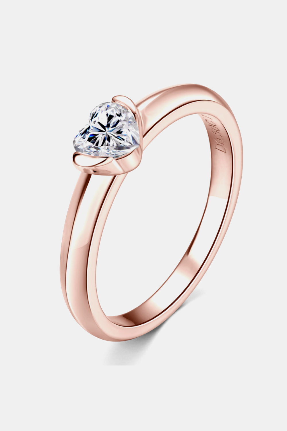 Moissanite Sterling Silver Heart Solitaire Ring in Rose Gold - women's solitaire ring