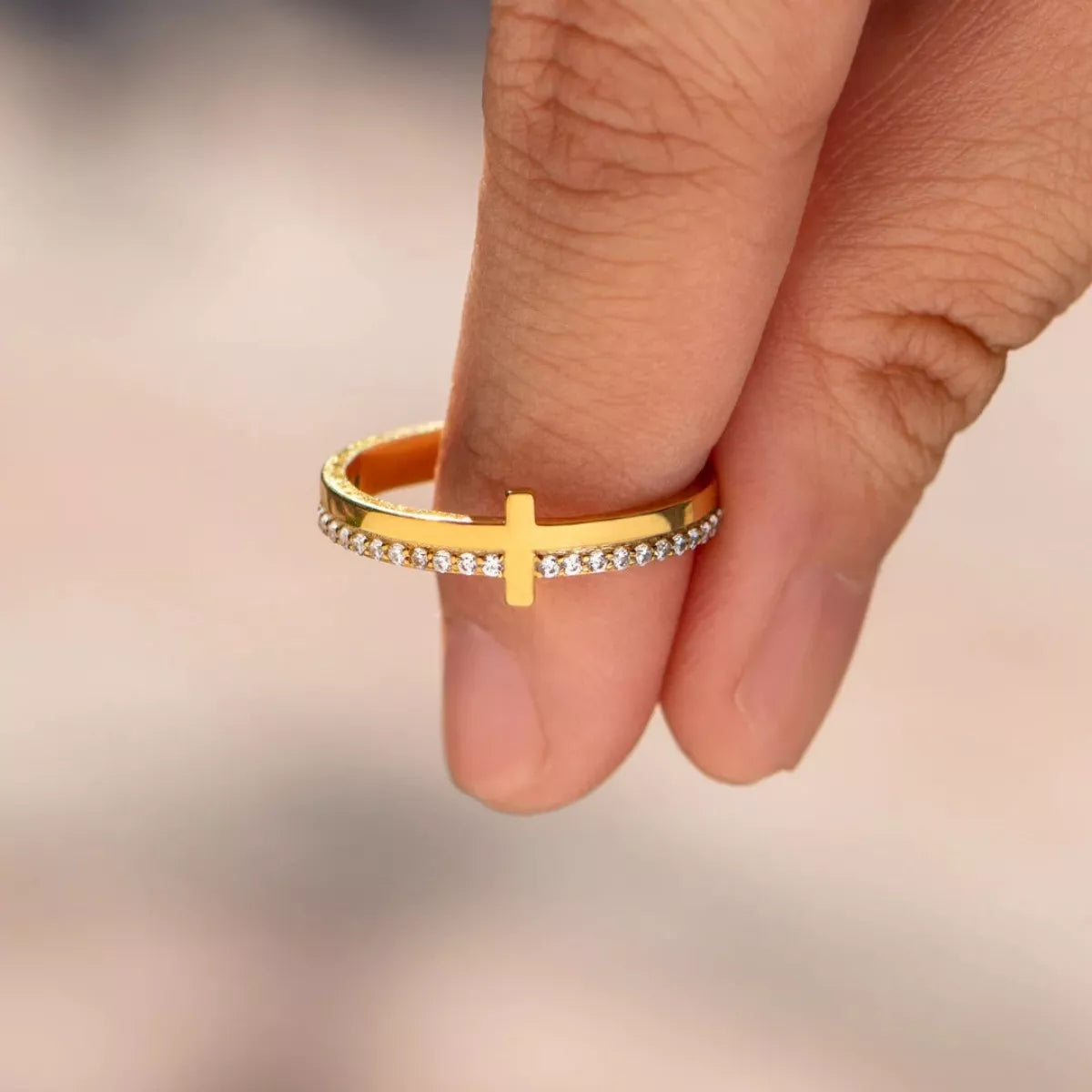 Sterling Silver Cross Ring in Gold - women's ring