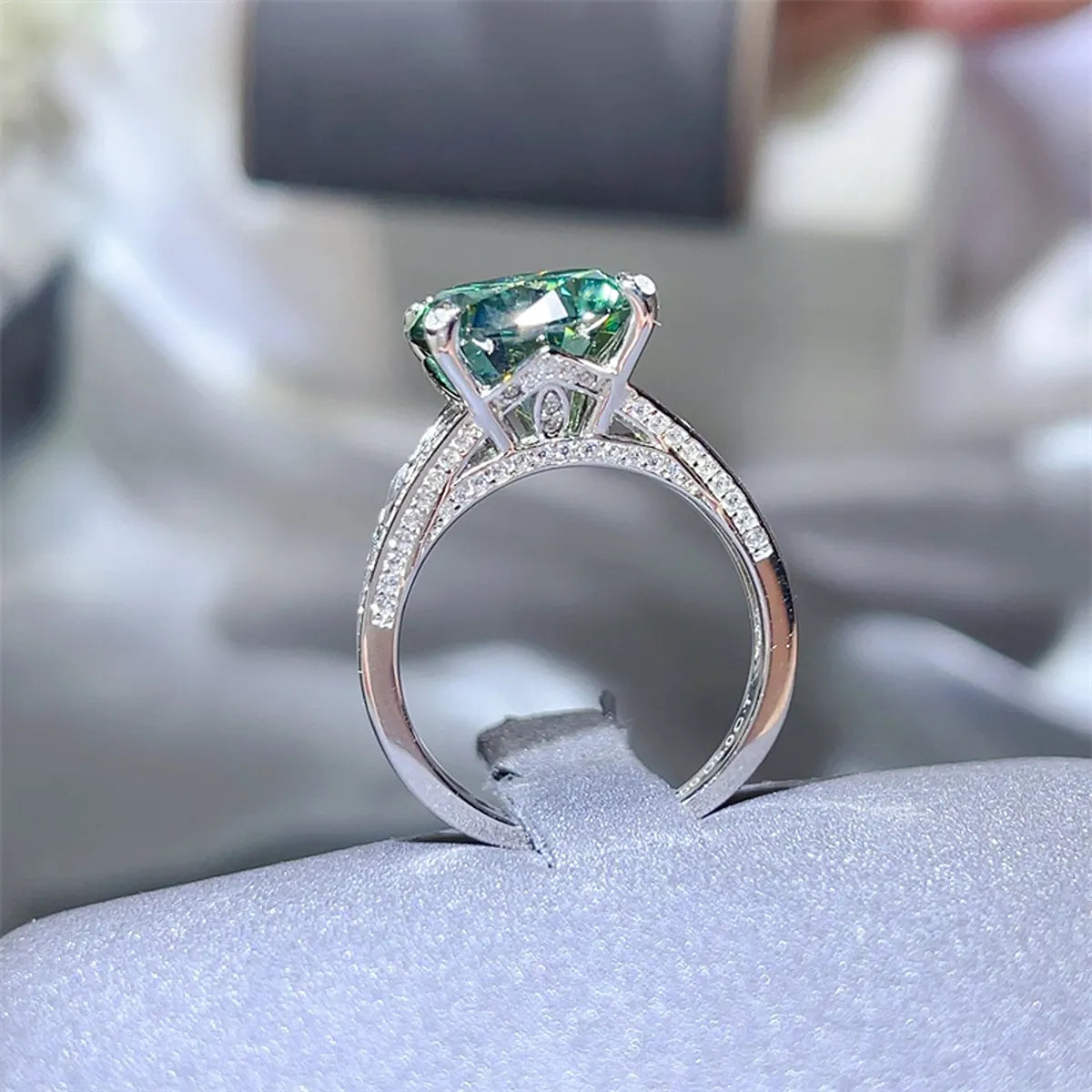5 Carat Moissanite Sterling Silver Ring in Green - women's ring