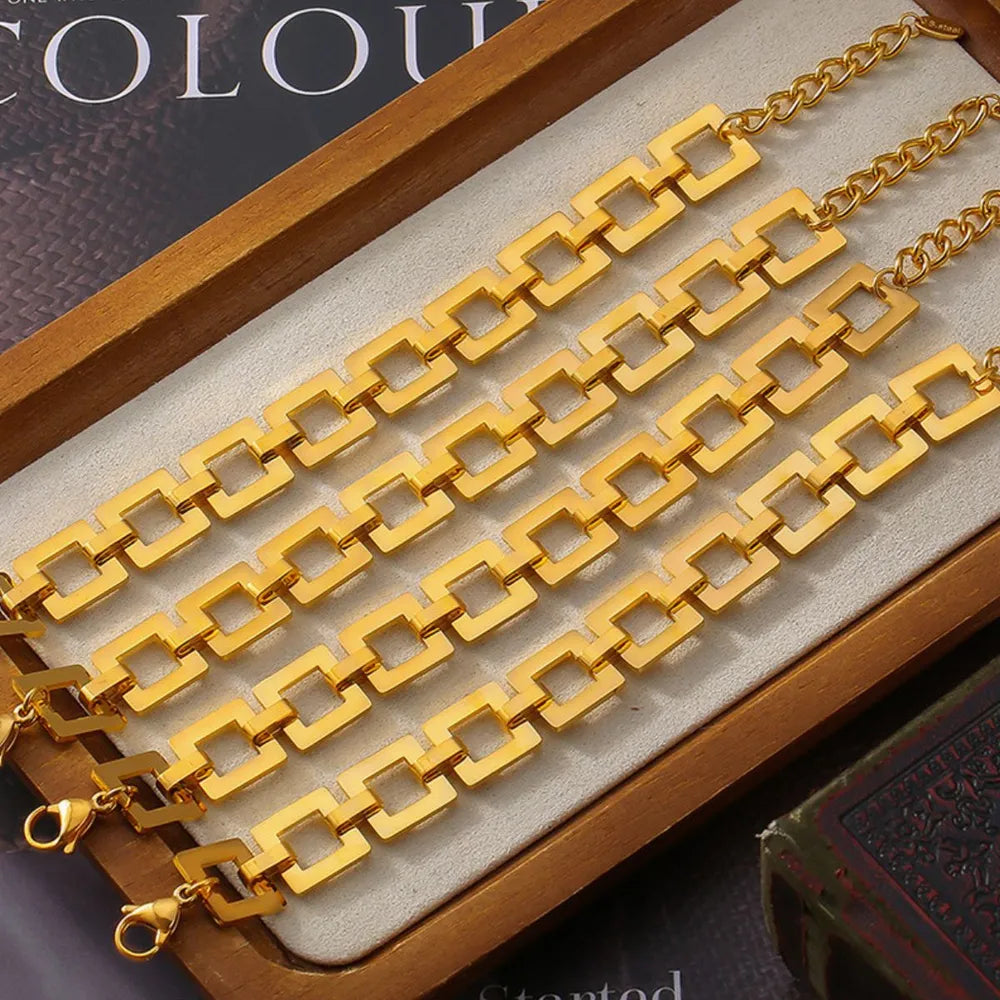 Titanium Steel Hollow Square Chain Bracelet - alternate jewelry view