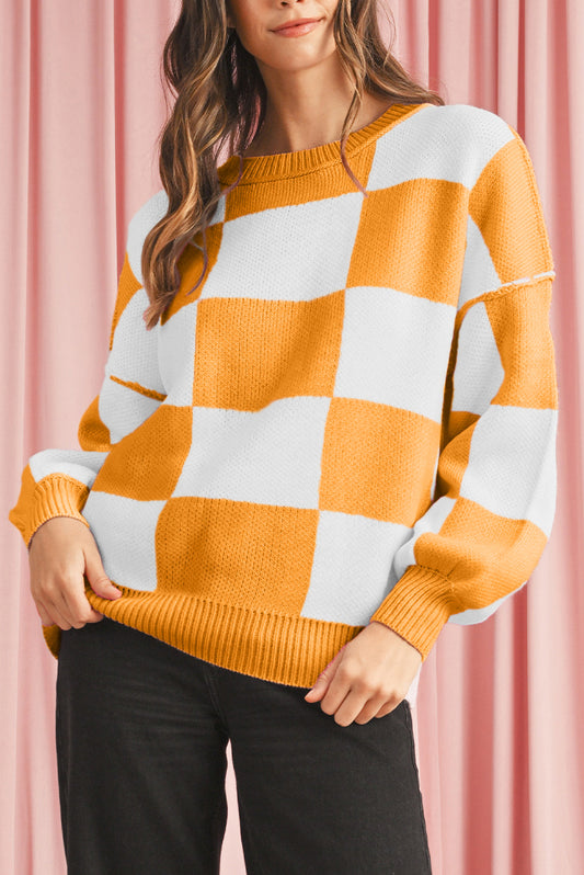 Checkered Bishop Sleeve Sweater