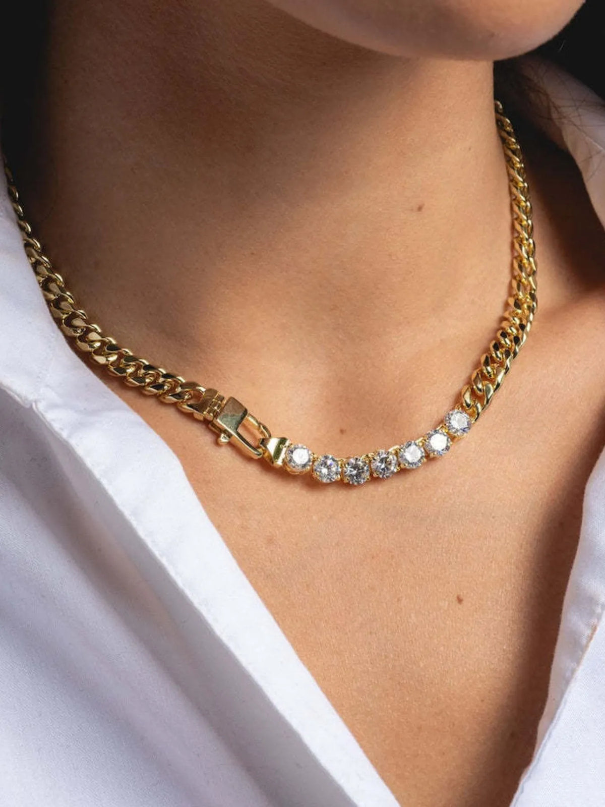 18K Gold-Plated Zircon Necklace and Bracelet Set in Gold - women's necklace