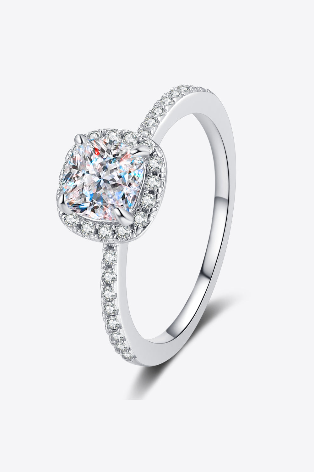 1 Carat Moissanite Sterling Silver Halo Ring in Silver - women's halo ring