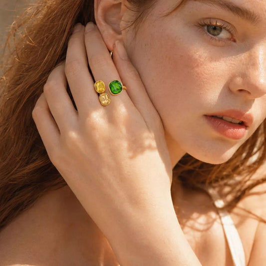Stainless Steel Zircon Open Ring in Sherbet - women's open ring