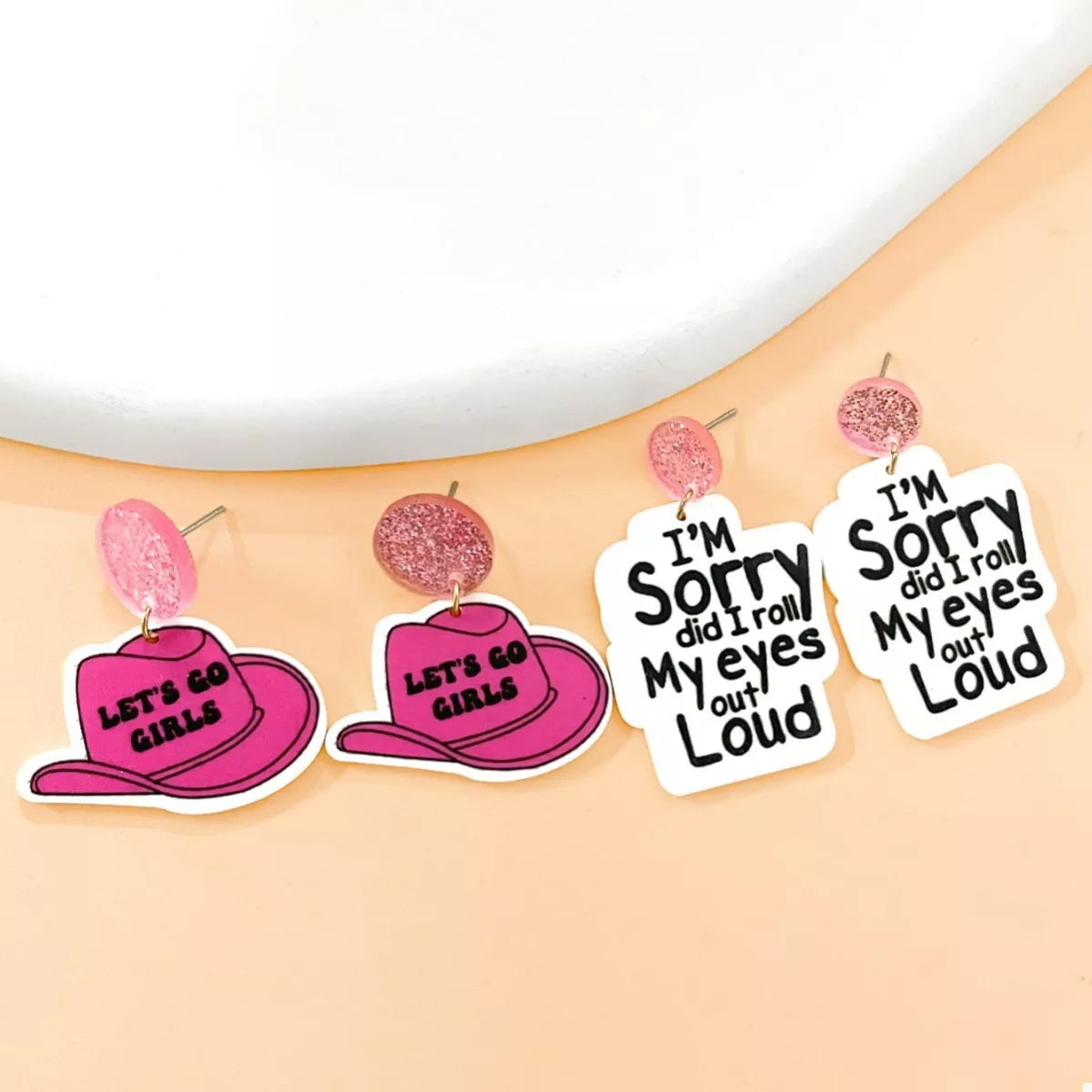 2 Pair Sequin Hat Dangle Earrings in Pink - women's dangle earrings