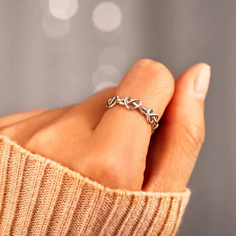 Knotted Hearts Sterling Silver Open Ring - alternate ring view