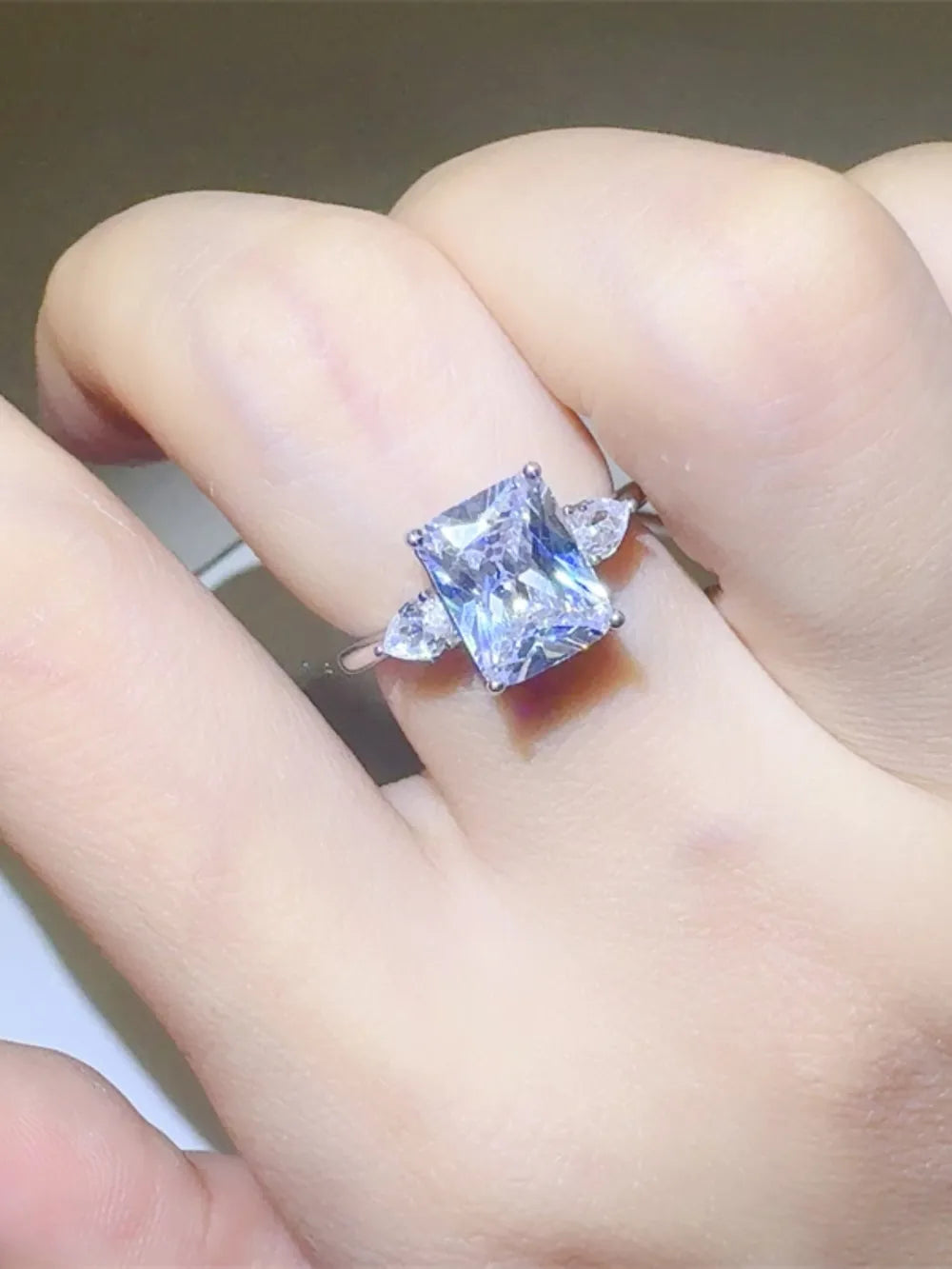 3 Carat Moissanite Sterling Silver Square Shape Ring in Silver - women's ring