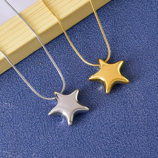 Titanium Steel Star Pendant Necklace in Gold - women's pendant necklace