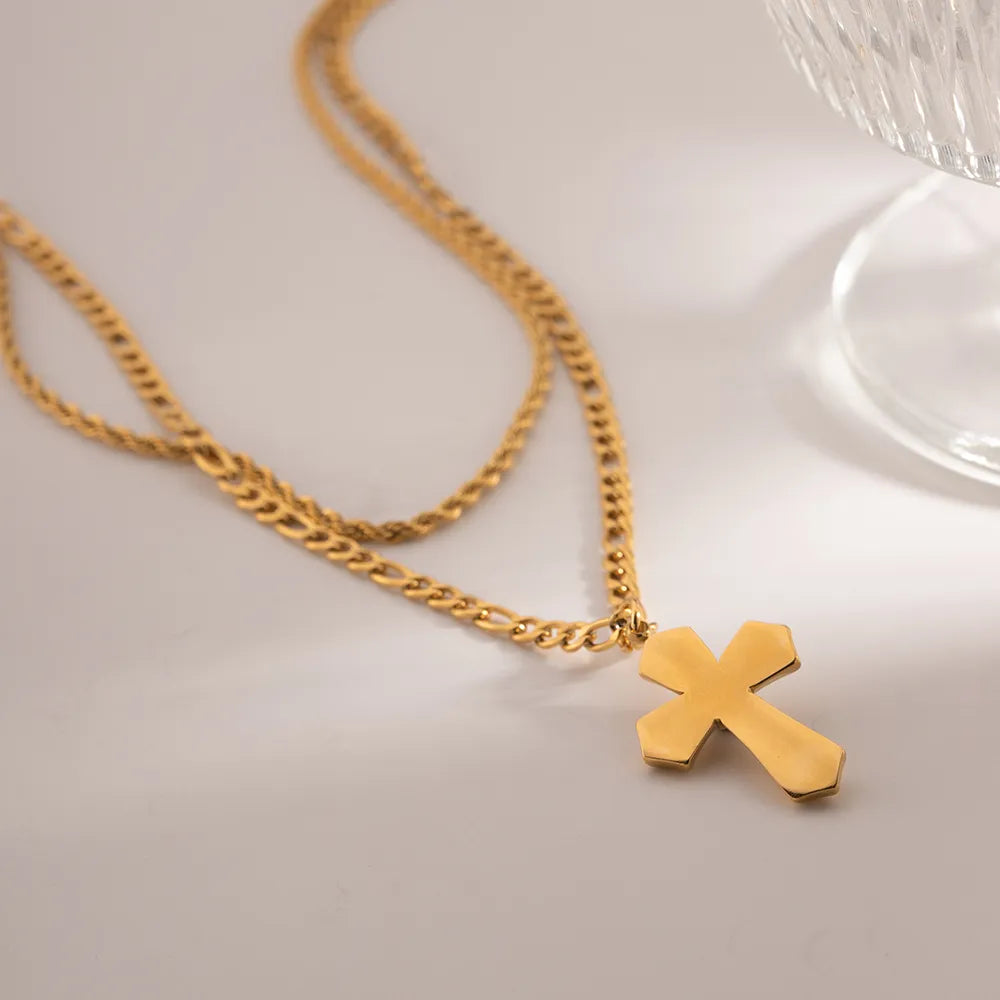 18K Gold-Plated Double Layered Cross Necklace - alternate necklace view