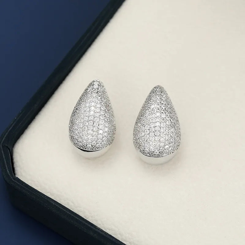 18K Gold-Plated Zircon Teardrop Earring in Silver - women's drop earrings