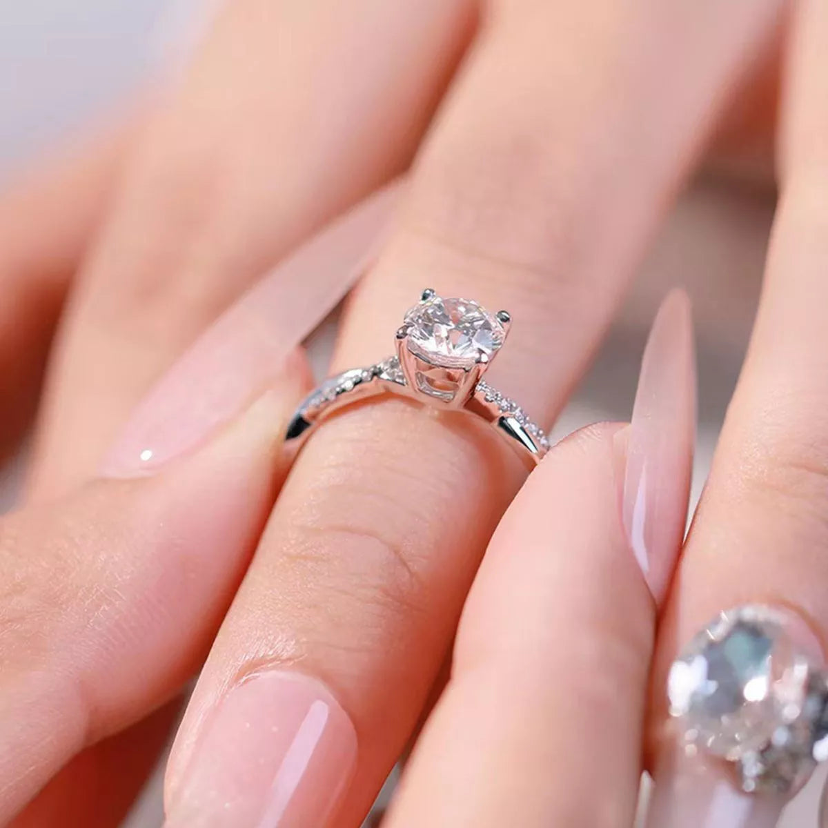 1 Carat Moissanite Sterling Silver Ring - alternate ring view
