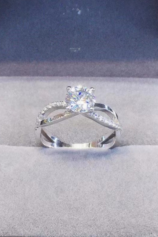 2 Carat Moissanite Crisscross Sterling Silver Ring in Silver - women's ring