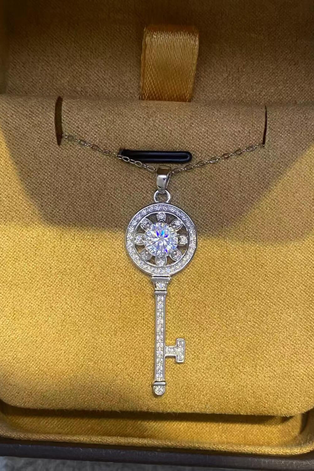 1 Carat Moissanite Platinum-Plated Key Pendant Necklace - alternate necklace view