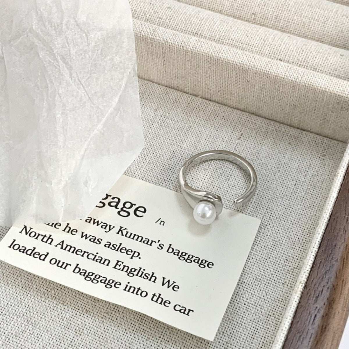 Pearl Accent Open Cuff Ring in Silver - women's ring