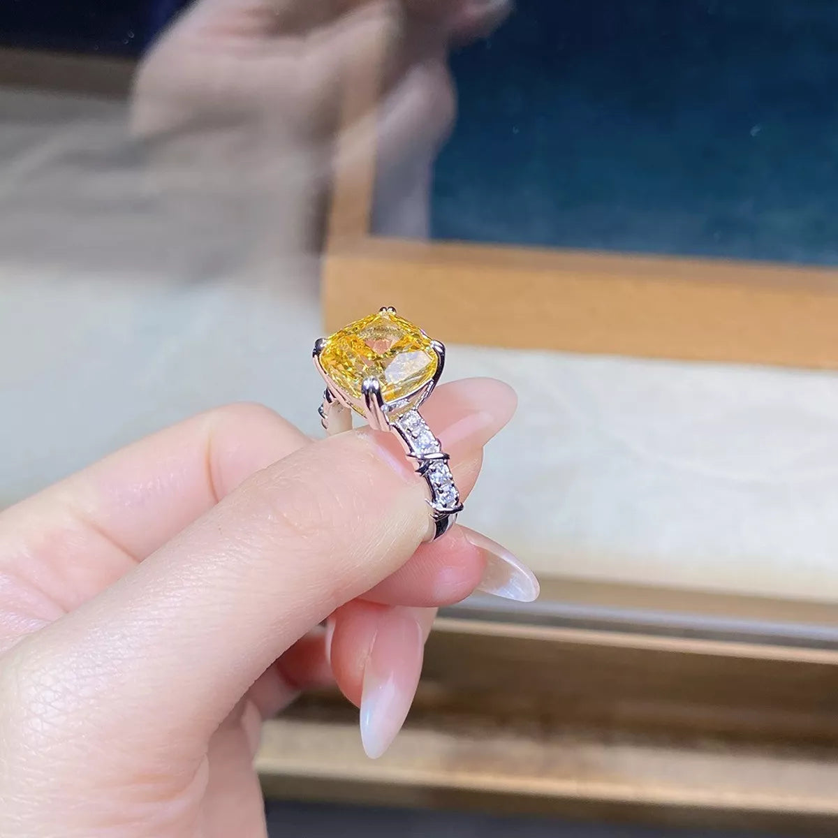 Sterling Silver Zircon Geometric Ring in Yellow - women's ring