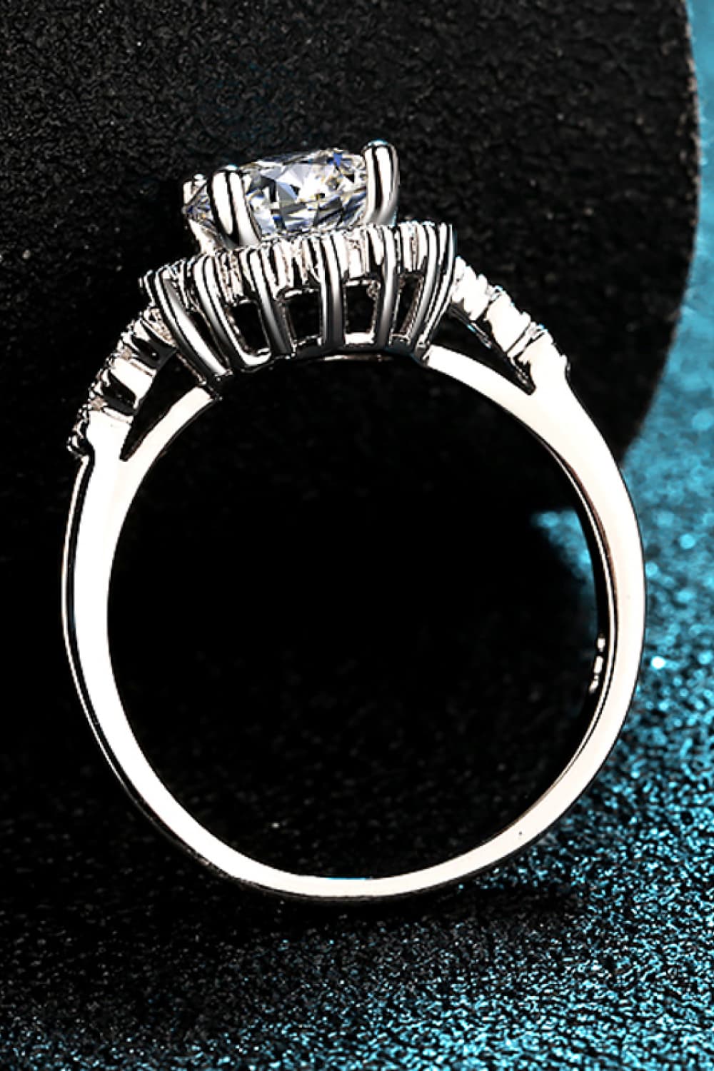 1 Carat Moissanite Rhodium-Plated Halo Ring in Silver - women's halo ring