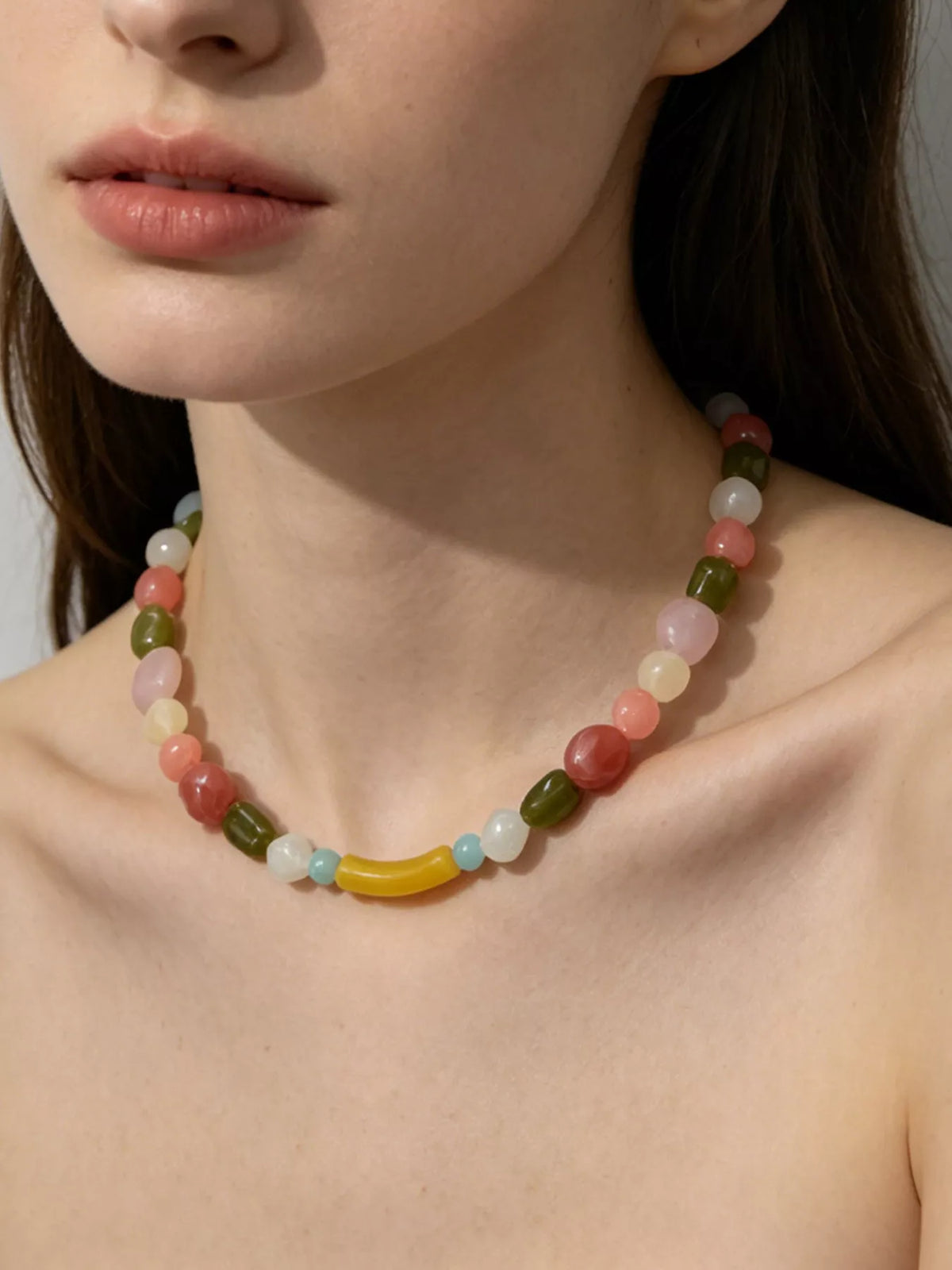 Colorful Beaded Choker Necklace - alternate necklace view