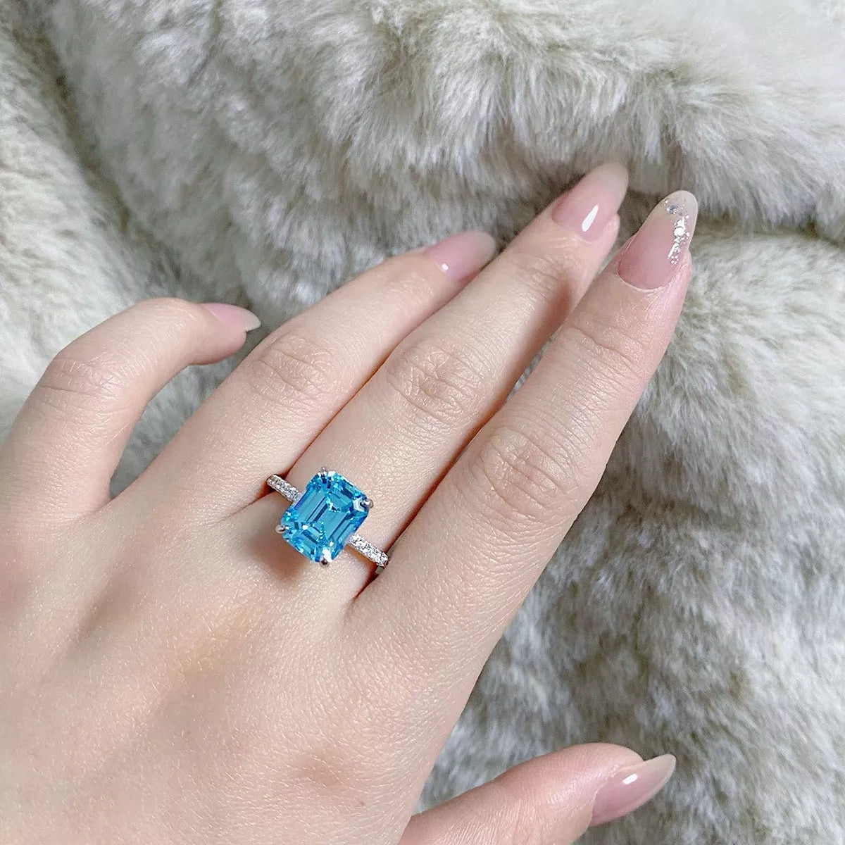 Sterling Silver Rectangle Ring in Sky Blue - women's ring