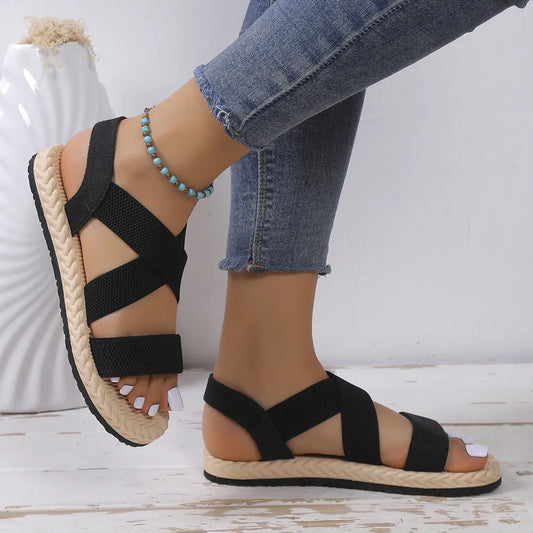 Open-Toe Flats Sandals in Black - women's flat sandals