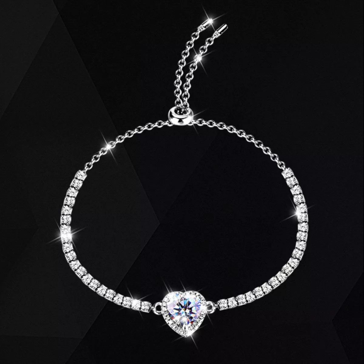 2 Carat Sterling Silver Moissanite Chain Heart Bracelet in Silver - women's chain bracelet