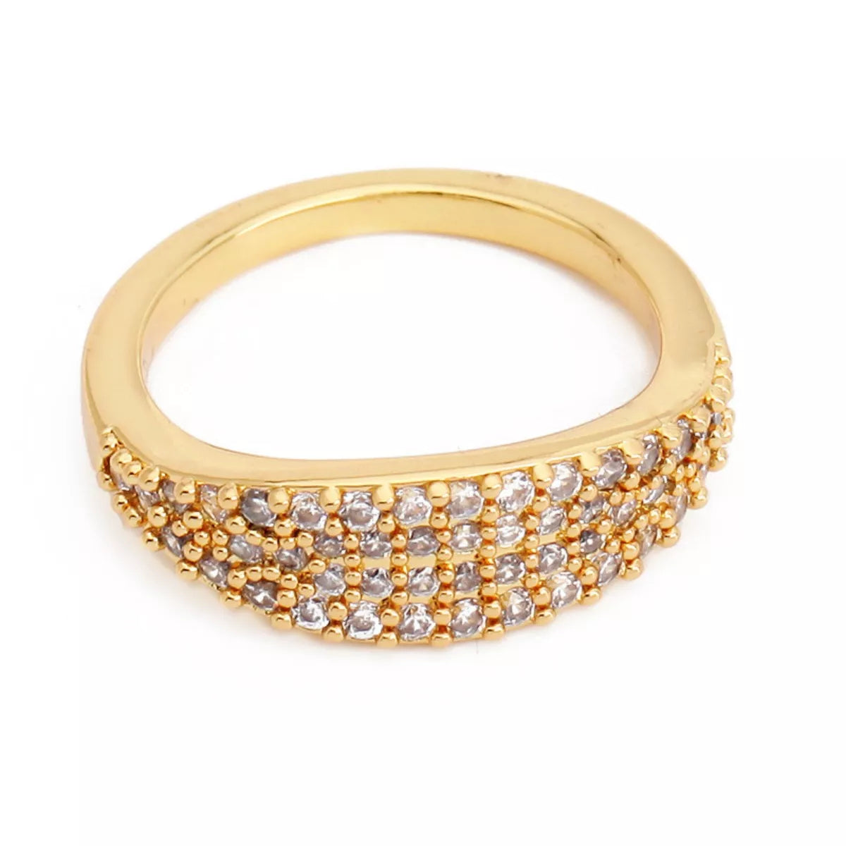 18K Gold-Plated Copper Zircon Round Ring in Gold - women's ring